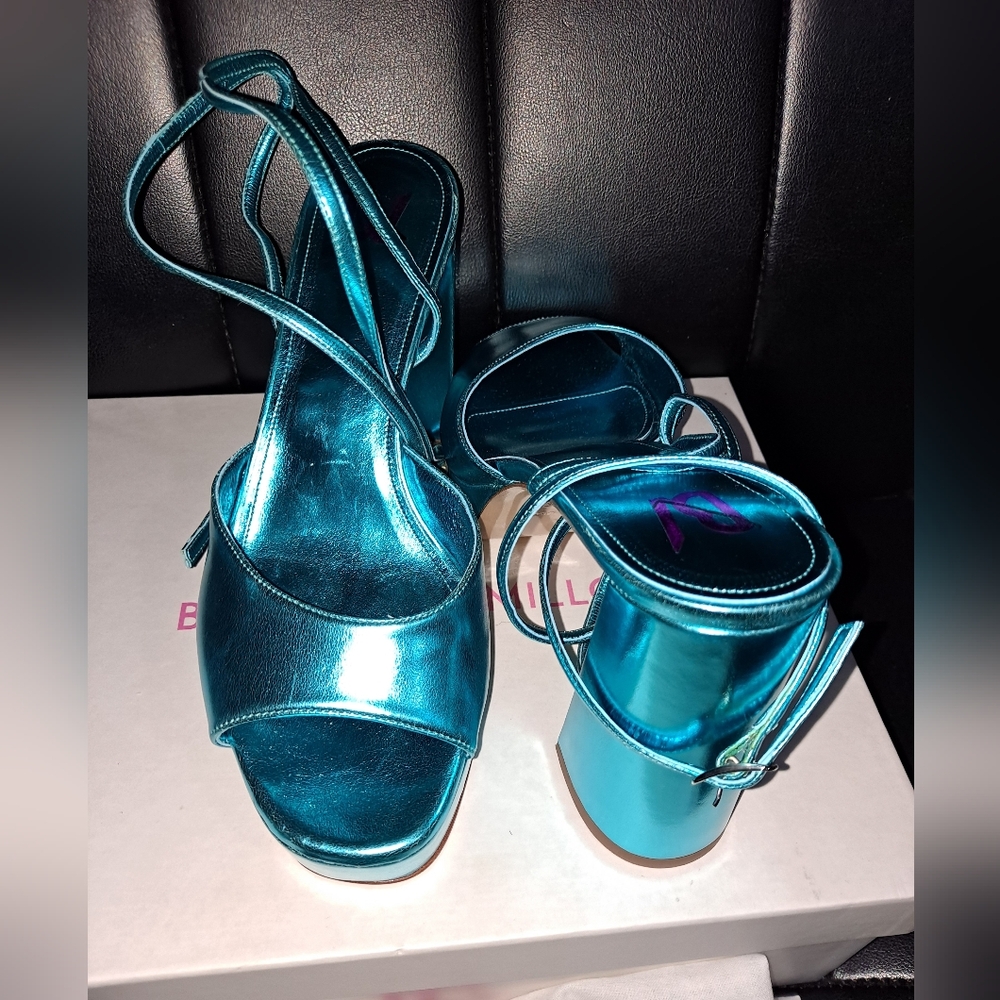 Bettina Vetmillon Womens Janet Metalic Faux Leather Platform Sandals
